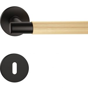 Mâner ușă de interior, TIME LINEAR, auriu satin, cu rozetă cheie